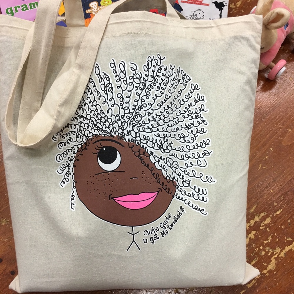 Everyday Tote Bag - Brown skin, freckles & curls. Washable and reusable.
